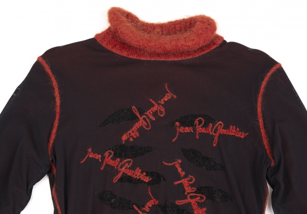 Jean Paul GAULTIER FEMME Logo Embroidery Layered Mesh Top Black 
