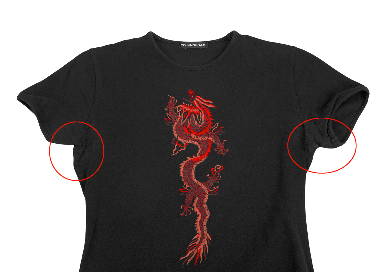 ヴィヴィアンタムVIVIENNETAM コットンドラゴン刺繍Tシャツ 黒赤1