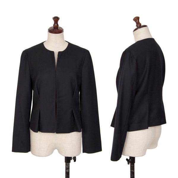 YOKO CHAN Wool Gabardine Collarless Jacket Navy 38 | PLAYFUL