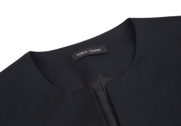 YOKO CHAN Wool Gabardine Collarless Jacket Navy 38 | PLAYFUL