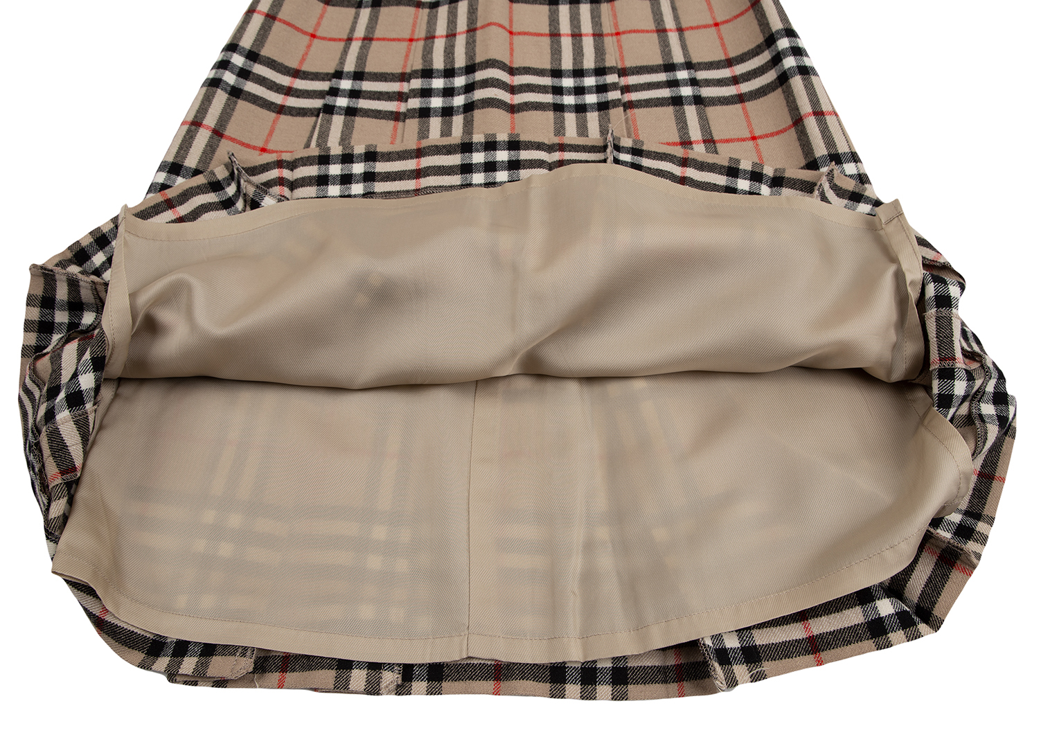 66cmヒップバーバリーズ ラップスカート ノバチェック プリーツ ウール ベージュ ■SM1