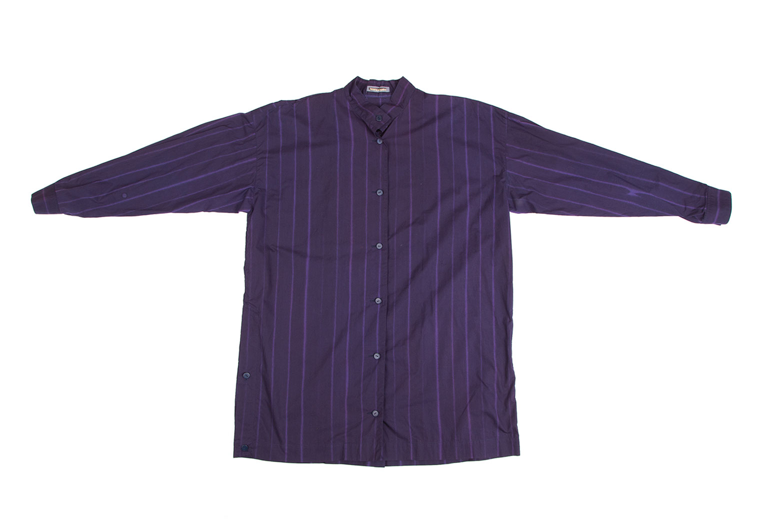 イッセイミヤケISSEY MIYAKE コットンストライプバンドカラーシャツ 紫M
