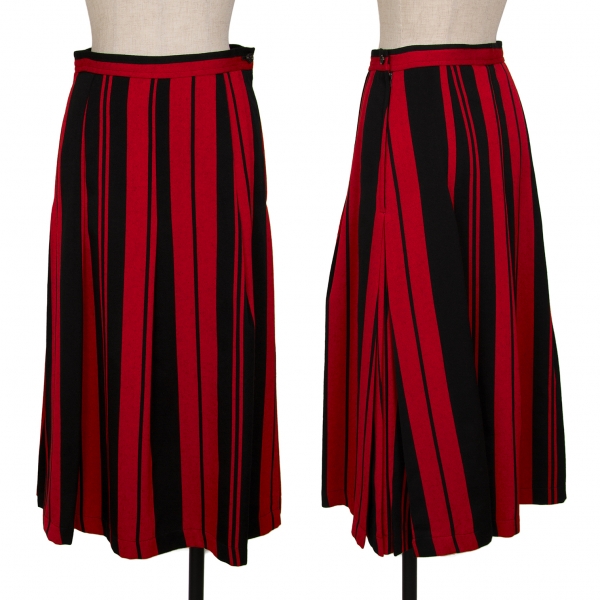 COMME des GARCONS Bi-color Stripe Pleats Skirt Black,Red M | PLAYFUL