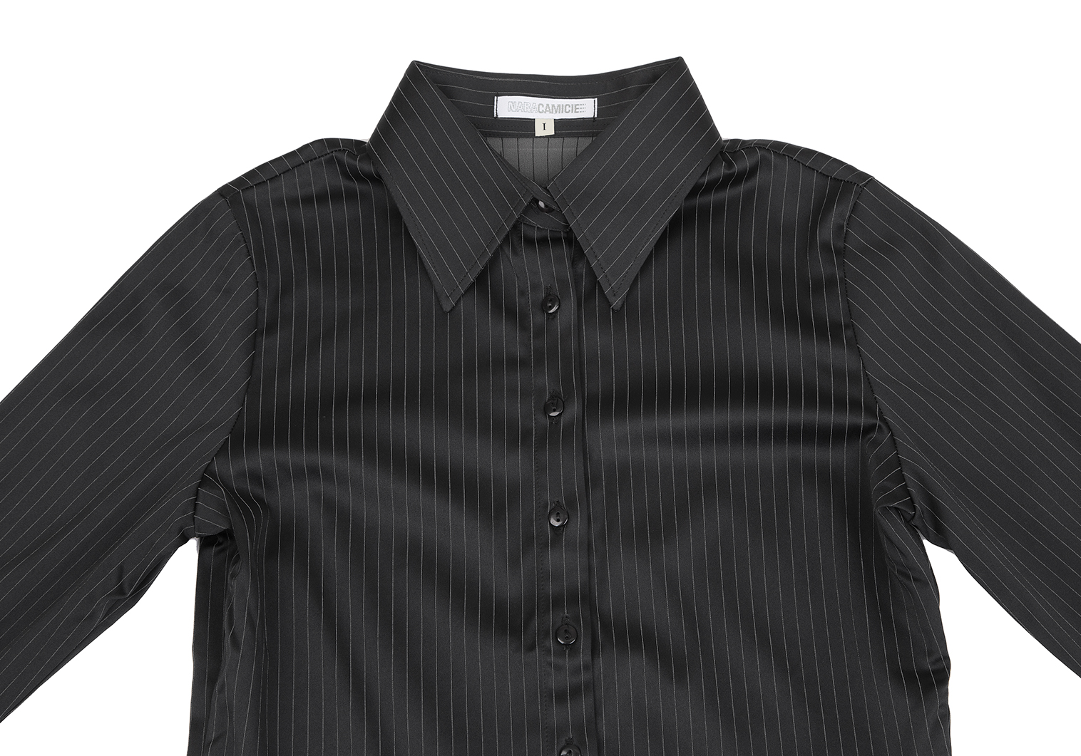 ナラカミーチェNARACAMICIE ポリピンストライプストレッチシャツ 黒I