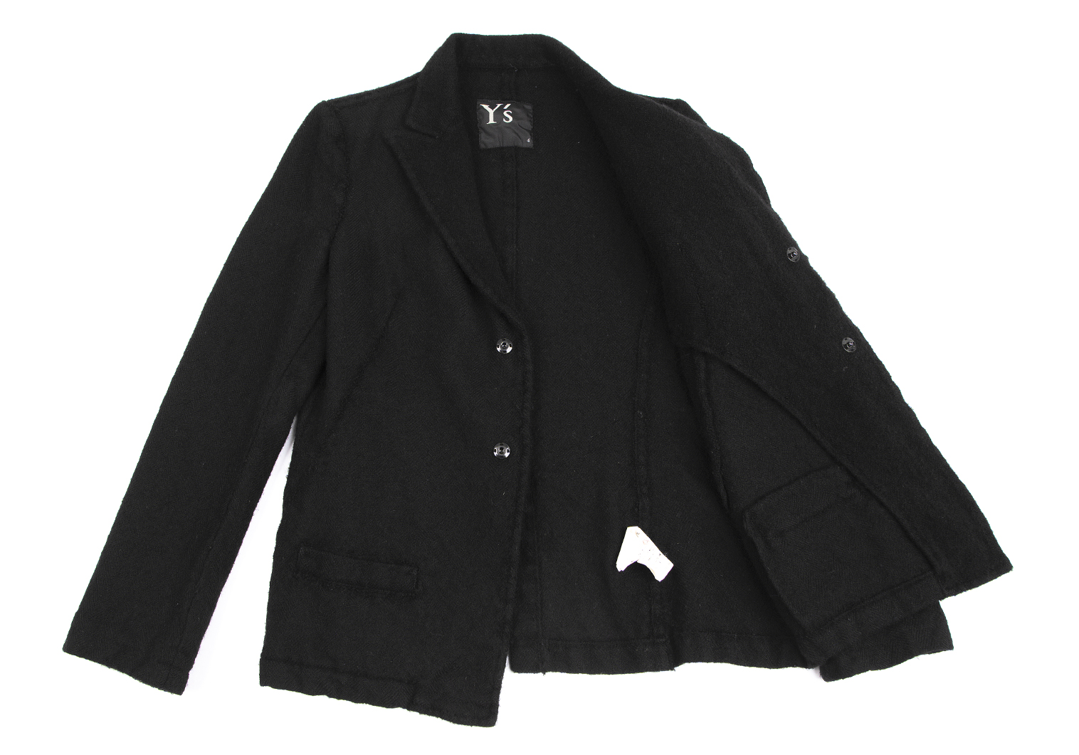 ワイズY's ウール縮絨ヘリンボーン織りテーラードジャケット 黒4