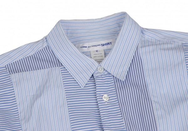 COMME des GARCONS SHIRT Cotton Stripe Patchwork Shirt Sky blue M