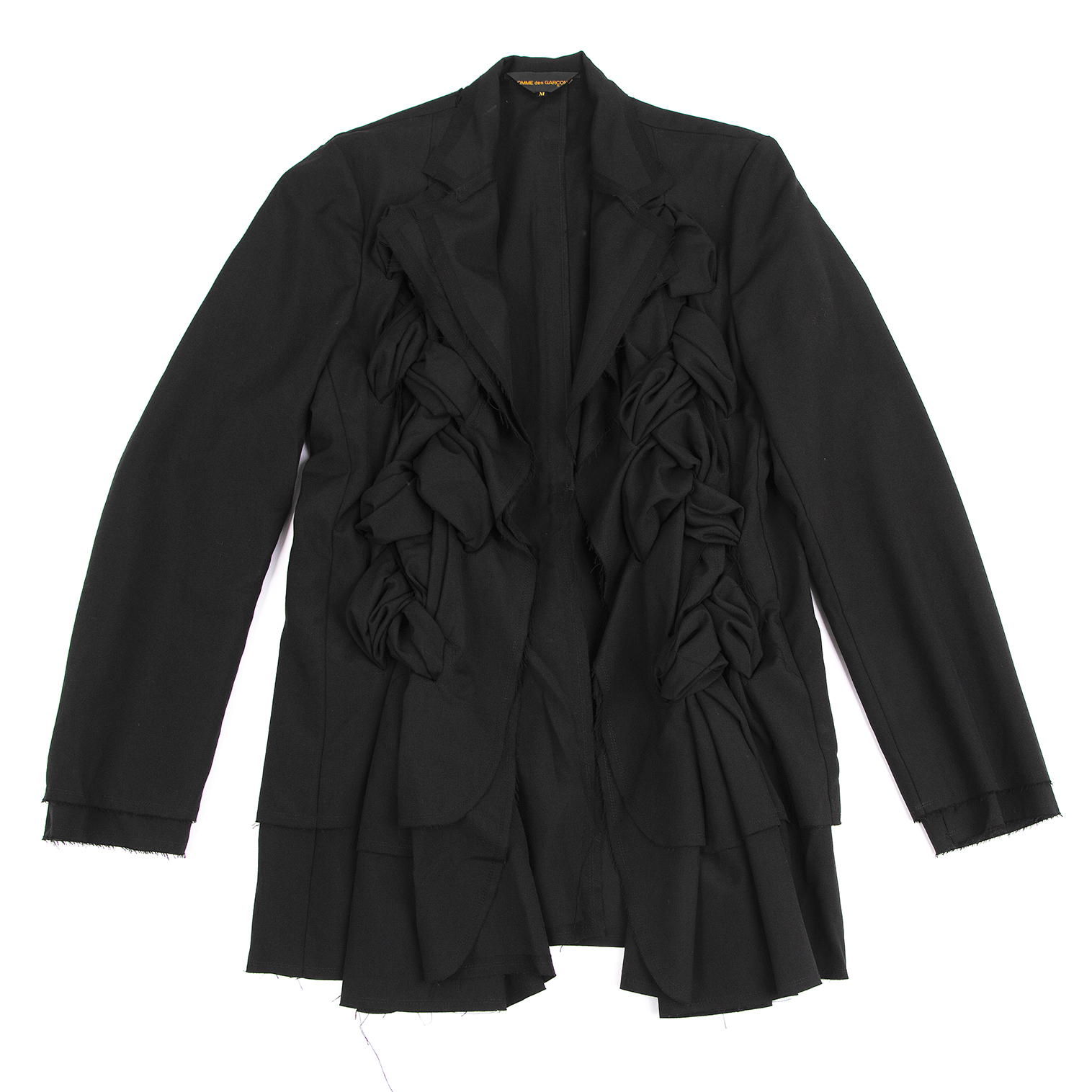 新品ブラックコムデギャルソン 新作 襟カットオフ 縮絨 オーバーサイズ ジャケット
