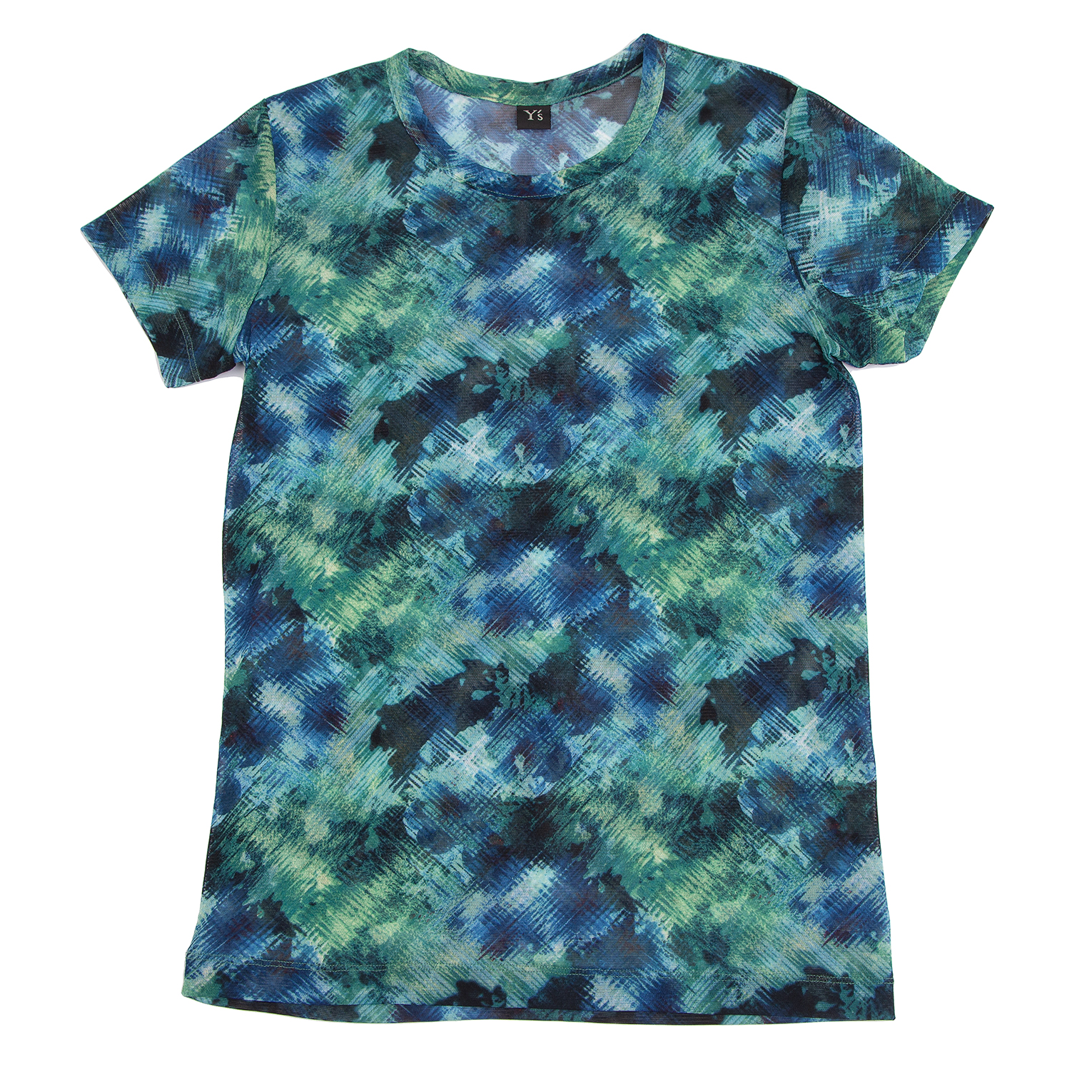 ワイズY's かすれプリントメッシュTシャツ 青緑2