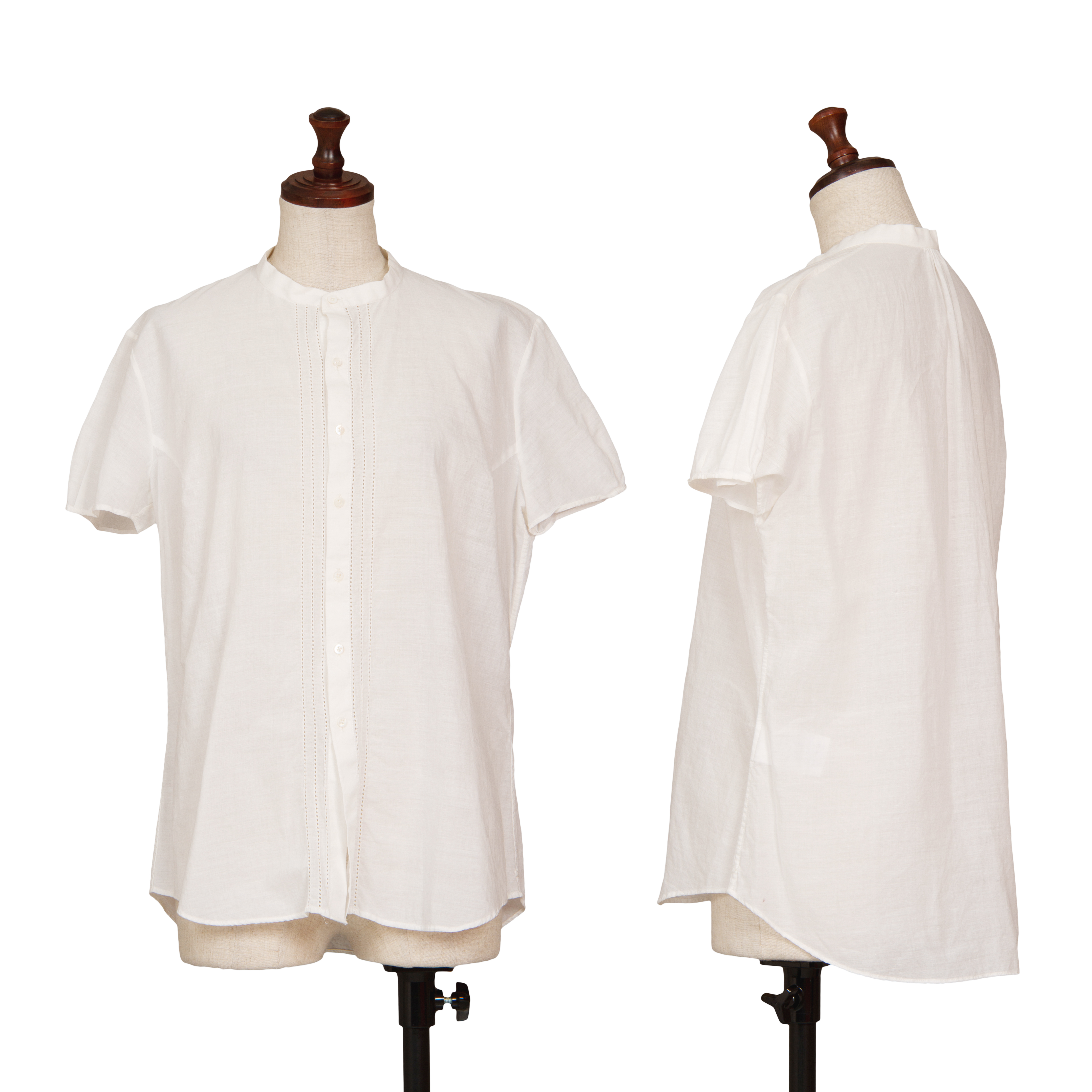 【新品】45rpmスタンドカラーシャツ2白×青のストライプ