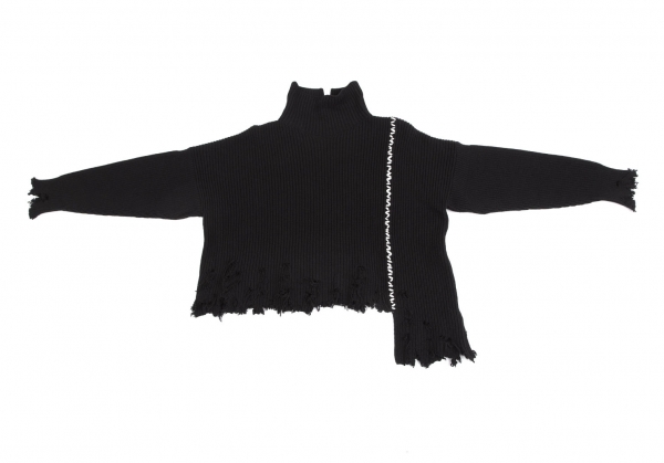 Y's Stitched Damaged Design Knit Sweater (Jumper) Black 2 | PLAYFUL