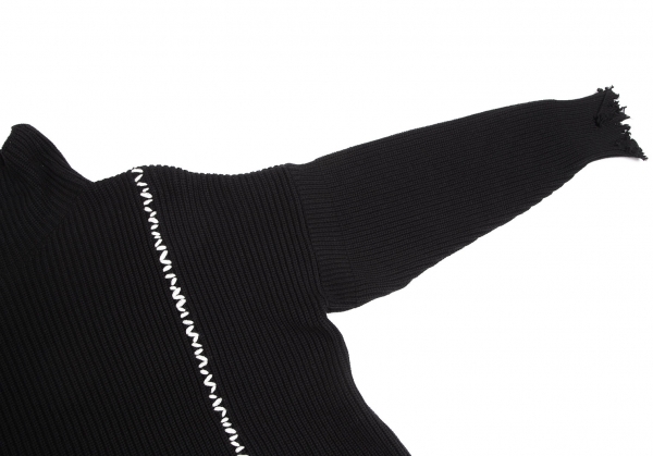 Y's Stitched Damaged Design Knit Sweater (Jumper) Black 2 | PLAYFUL