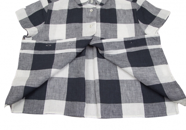 MARGARET HOWELL Linen Check Short Sleeve Shirt Navy,White 2 | PLAYFUL