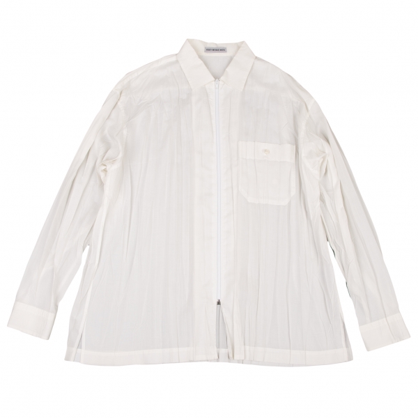 ISSEY MIYAKE MEN Wrinkle Pleated Zip Shirt White XL | PLAYFUL