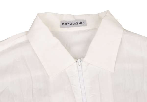 ISSEY MIYAKE MEN Wrinkle Pleated Zip Shirt White XL | PLAYFUL