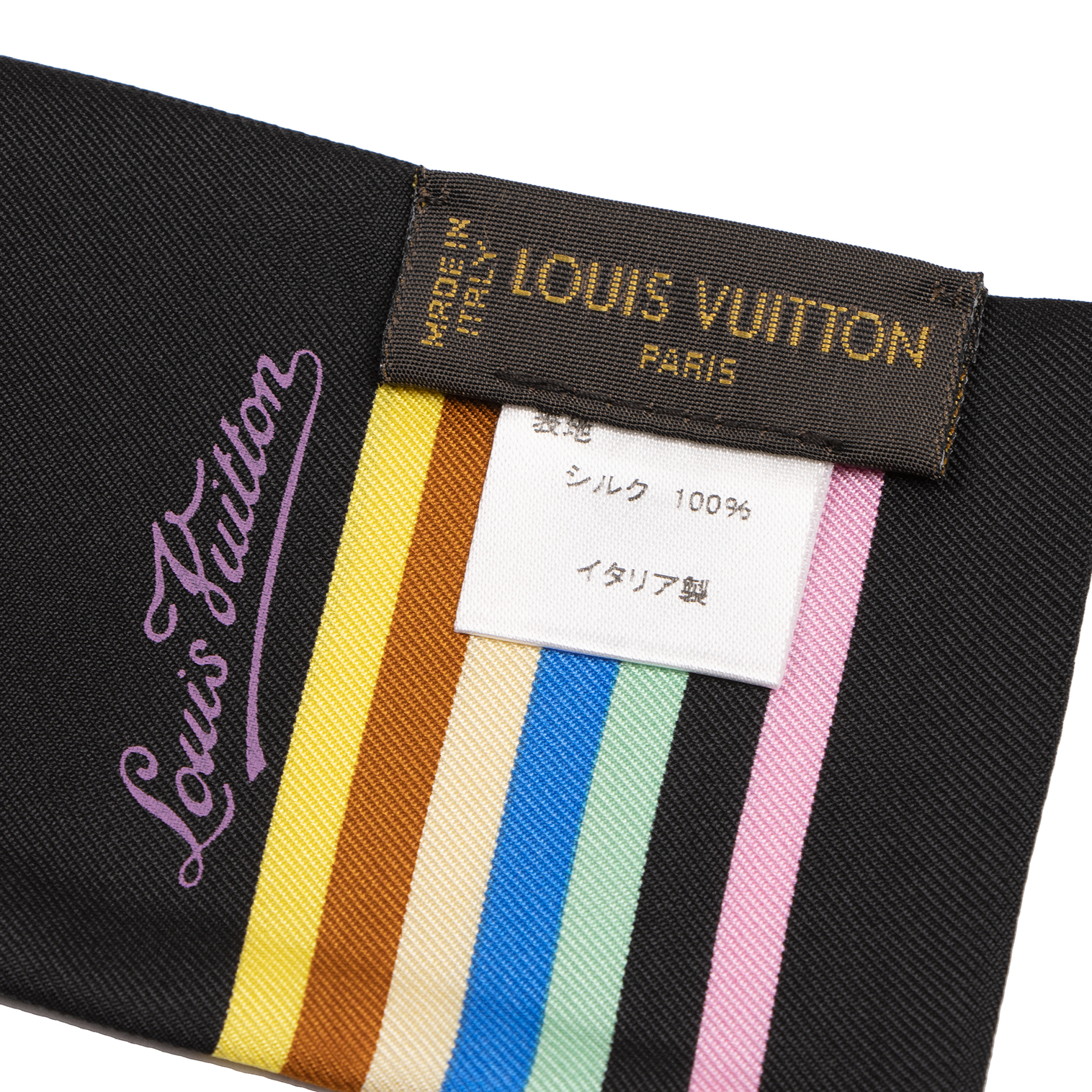ルイヴィトンLouis Vuitton シルクバタフライモノグラム細スカーフ 黒 