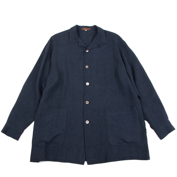 ワイズフォーメンY's for men リネンレーヨンオープンカラーシャツジャケット 紺M