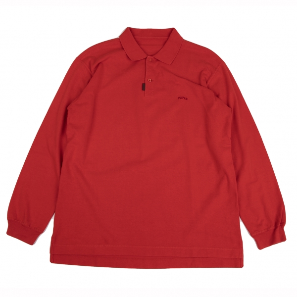 パパスPapas コットンワンポイントロゴ刺繍長袖ポロシャツ 赤L