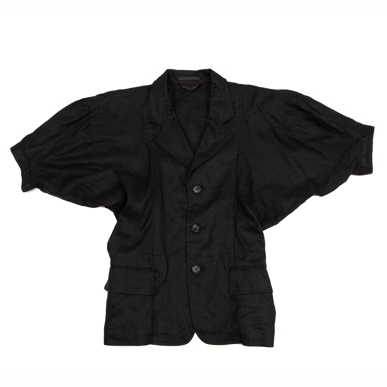 コムデギャルソンCOMME des GARCONS リネン襟デザインムササビ半袖ジャケット 黒S