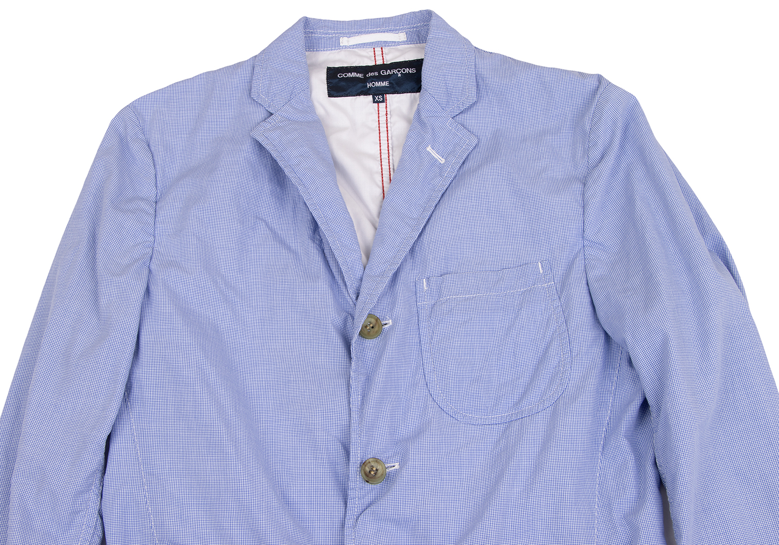 コムデギャルソン オムCOMME des GARCONS HOMME マイクロチェックパッカリングコットンシャツジャケット 青白XS