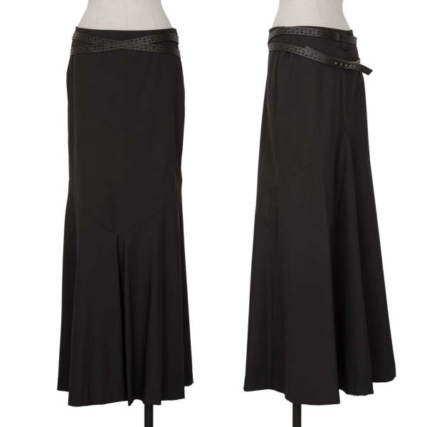 Jean-Paul GAULTIER FEMME Belted Switching Wool Skirt Black 42 