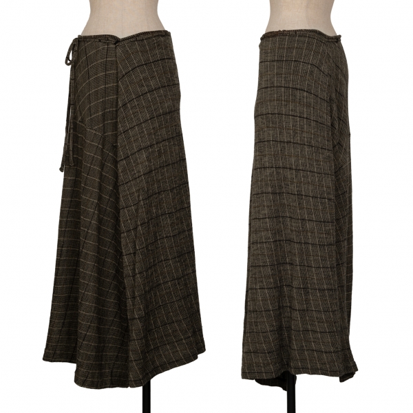 ワイズY's ウールチェック織りニットスカート 茶黒ベージュ3