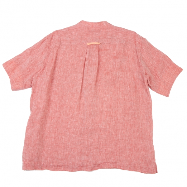 ISSEY MIYAKE MEN Linen Collarless Short Sleeve Shirt Red 2 | PLAYFUL