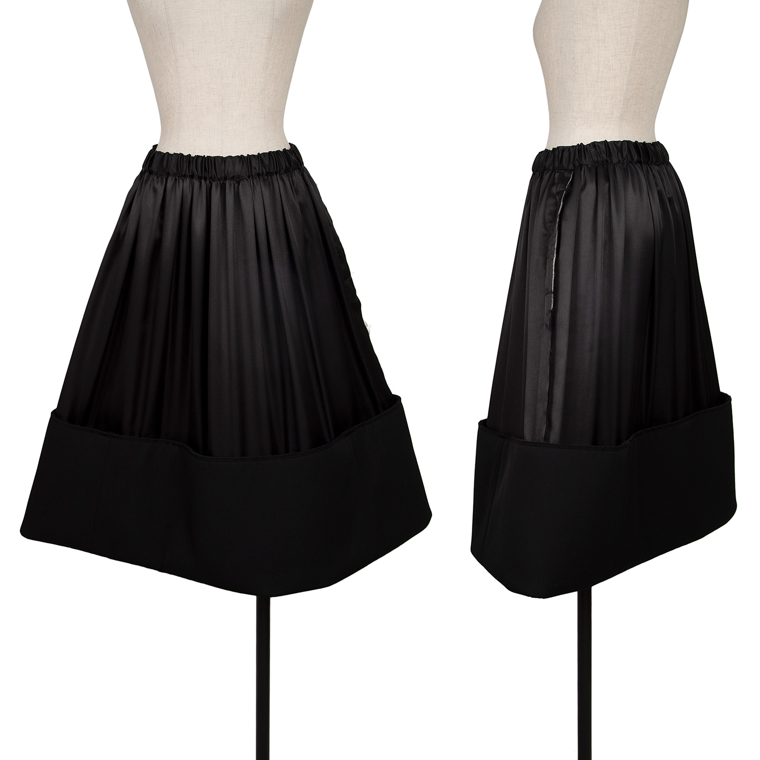 コムデギャルソンCOMME des GARCONS ポリ断ち切りギャザー裾折り返しスカート 黒XS