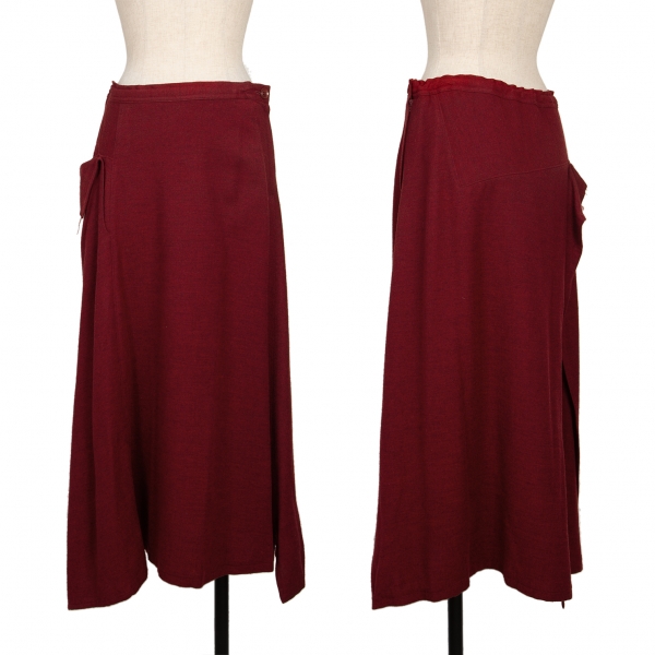 ワイズY's ウール混紡サイド変形スカート 赤1
