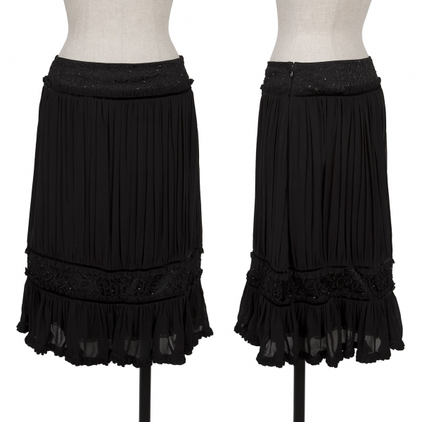 エポカEPOCA ビジュー装飾シフォンプリーツスカート 黒40