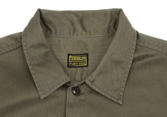 テンダーロイン TENDERLOIN チェーン刺繍半袖ワークシャツ カーキXS