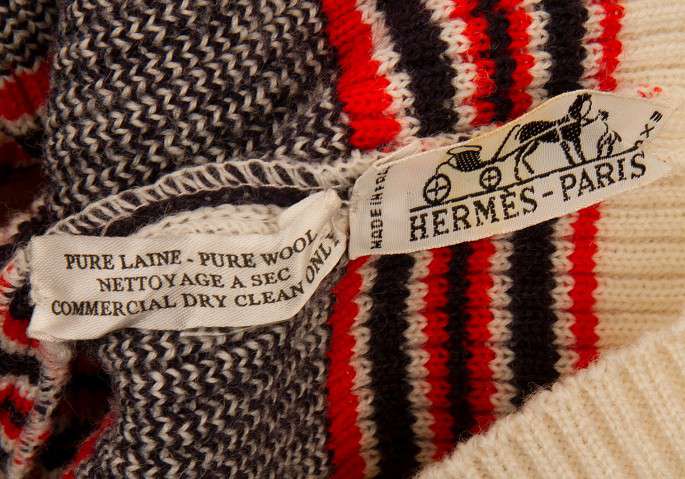 HERMES H logo V-neck wool knit Beige XL | PLAYFUL