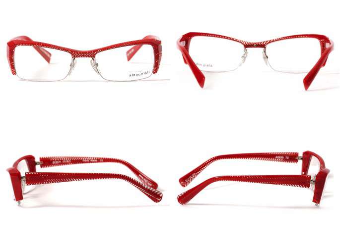 アランミクリ alainmikli セルフーレム 赤×千鳥格子ゴールド 眼鏡ファッション小物