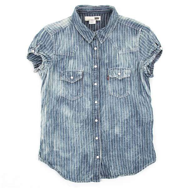 Levi Strauss and Co Shirt Men's Small Blue Western Snap Pearl Button | eBay