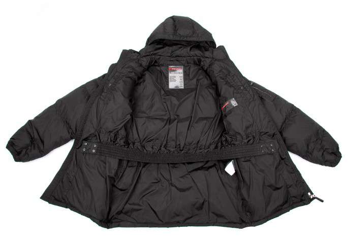 SALE) PRADA SPORT hood Long Feather down jacket Black 48 | PLAYFUL
