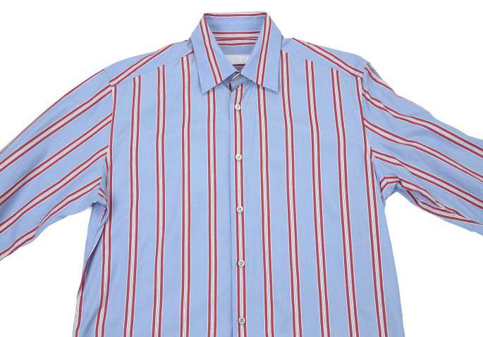 大阪購入新品プラダ（PRADA)　コットンストライプドレスシャツNO.5（ホワイト×ライトブルー）サイズ40　メンズ 長袖シャツ