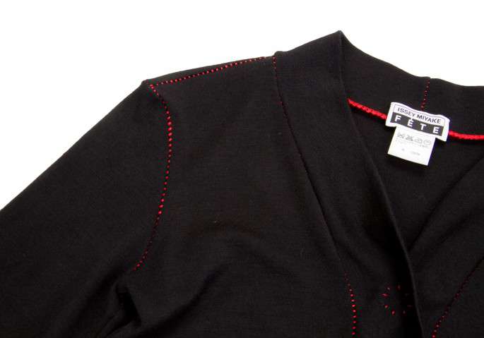 SALE) ISSEY MIYAKE FETE Red stitch design wool cardigan Black 2 ...