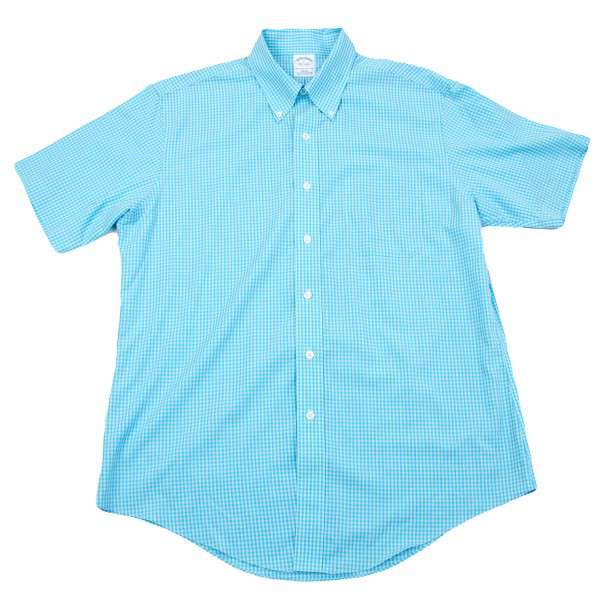 Brooks Brothers Gingham check short sleeve shirt Blue L | PLAYFUL