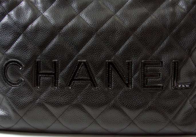 Chanel Boston Bag Black Gold Coco Mark Leather Caviar Skin CHANEL