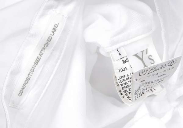 ワイズY's コットンスタンドカラー紐デザイン長袖シャツ 白1