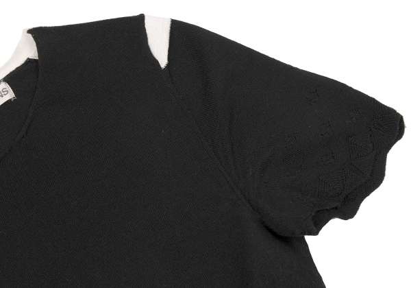 【販売終了】コムデギャルソンCOMME des GARCONS 裾レース編み襟ラインデザイン半袖ニット 黒M位｜PLAYFUL