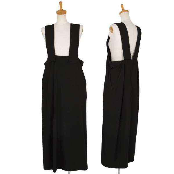 ローブドシャンブルY's ウールギャバ ジャンパースカート　ストラップドレス 黒