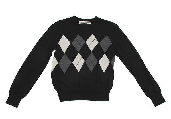 COMME des GARCONS Argyle wool V-neck knit Black About S | PLAYFUL