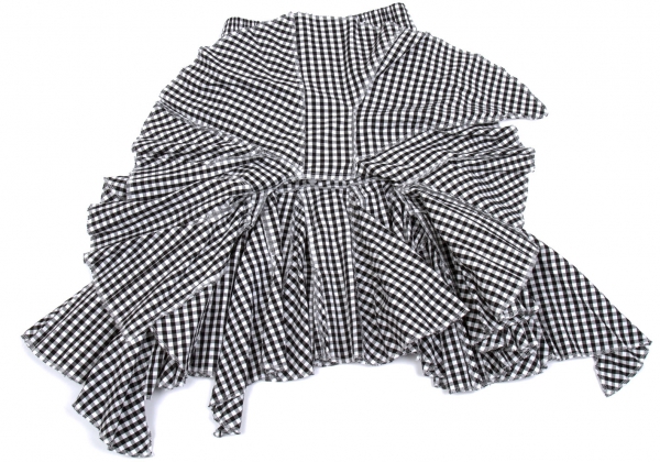 ブラック×ホワイトAD2021 コムデギャルソン リボン装飾 ギンガムチェックバルーンワンピース