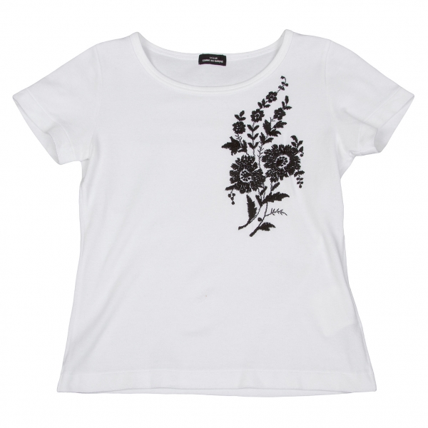 トリコ コムデギャルソンtricot COMME des GARCONS フラワー刺繍デザイン半袖Tシャツ 白黒M位
