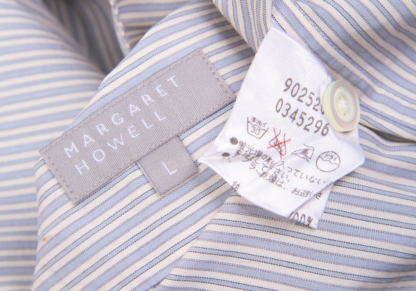 SALE) MARGARET HOWELL Chic thin stripe Shirt Blue,Grey,White L