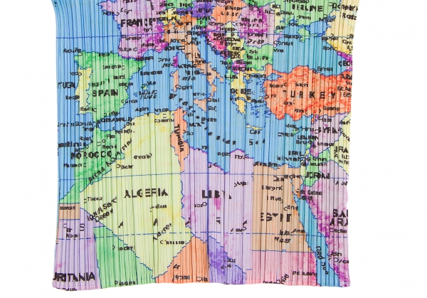 PLEATS PLEASE World map print pleated tops Sky blue,Multiple color 