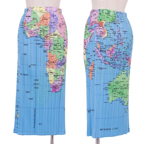 PLEATS PLEASE World map print pleated skirt Sky blue,Multiple
