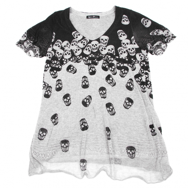 SALE) HYSTERIC GLAMOUR Skull Printed Knit T Shirt Grey,Charcoal