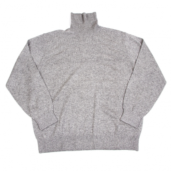 新品！パパスPapas ワンポイント刺繍タートルネックセーター 杢グレーL