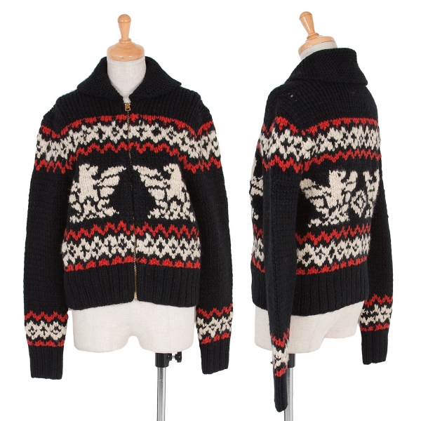 RRL Ralph Lauren Cowichan Sweater Parka Black,Red,Ivory 2 | PLAYFUL